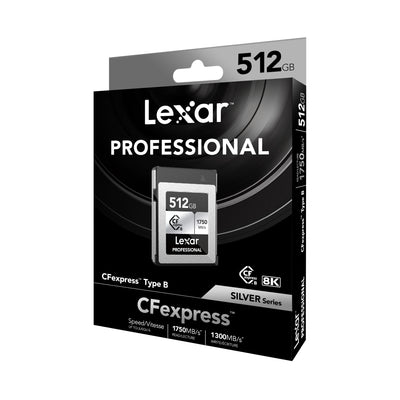Lexar, Professional CFexpress Typ B, Speicherkarte, SILVER Serie, 512GB, Kompatibel, Nikon Z6II, Z7II, Z8, Z9, D850, D6, Z6,Z7